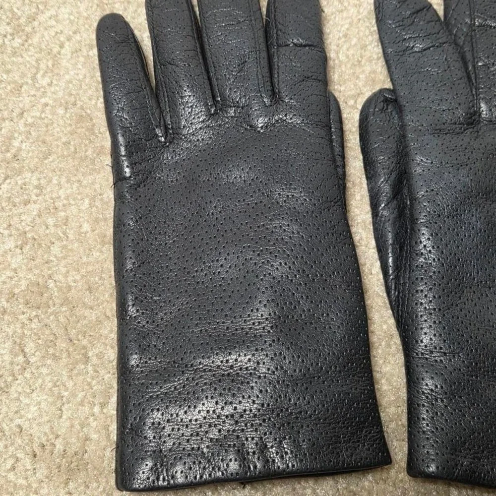 Genuine Leather Gloves Sz 7 Vintage‎ Thin Black Fur-Lining ITALY Wpl 9111